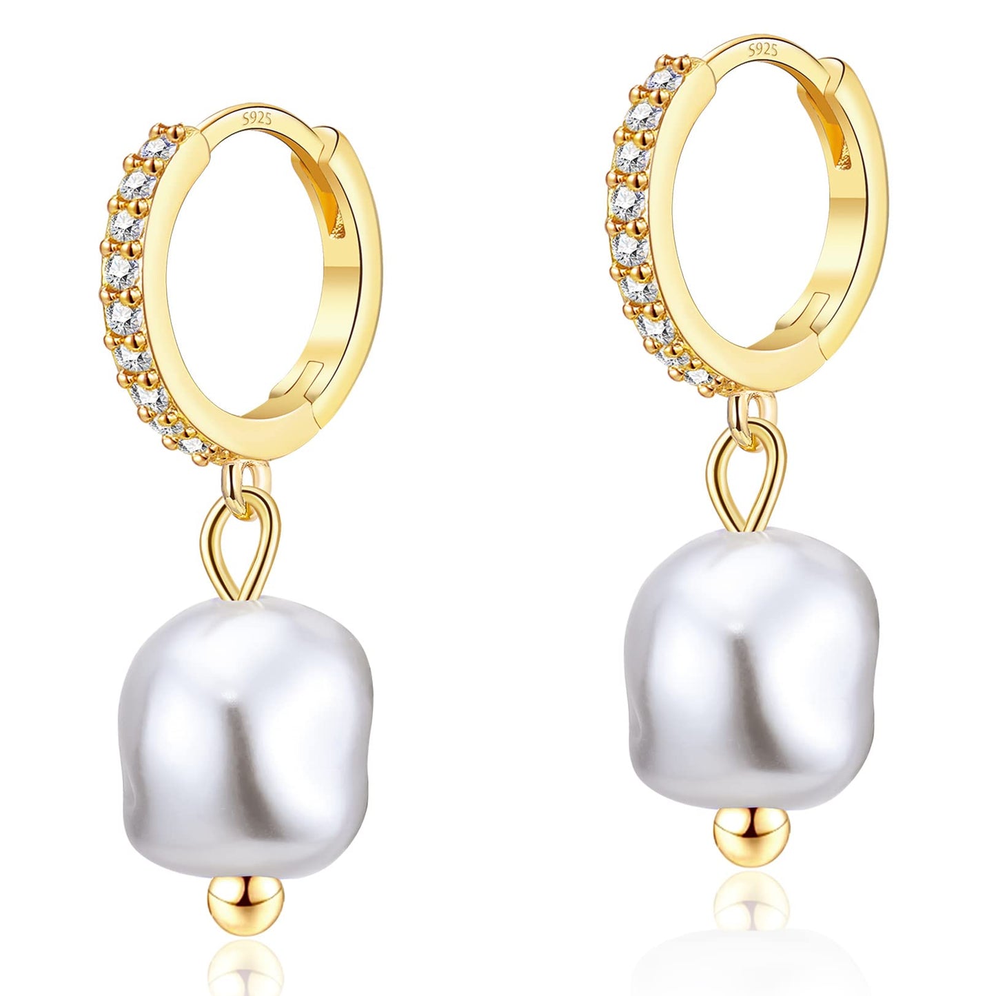 CERSLIMO Sterling Silver Pearl Drop Earrings for Women, S925, Baroque Shell, Hypoallergenic, Dainty Hoop, Modern Chic