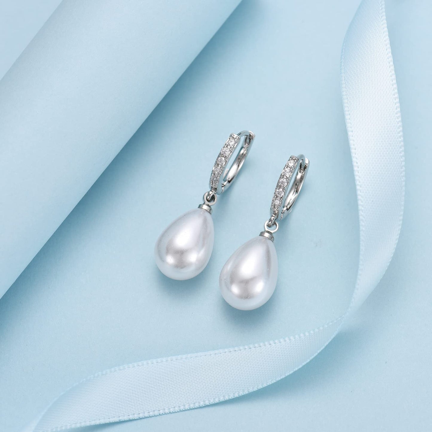 CERSLIMO Sterling Silver Pearl Drop Earrings for Women, S925, Hypoallergenic, 30mm Length, 13mm x 10mm Pearl Size, Hoop Inner Diameter 10mm