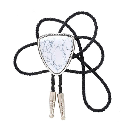 KDG Triangle Nature Agate Shape Bolo Tie Western Cowboy Celtic Black Stone Necktie For Men