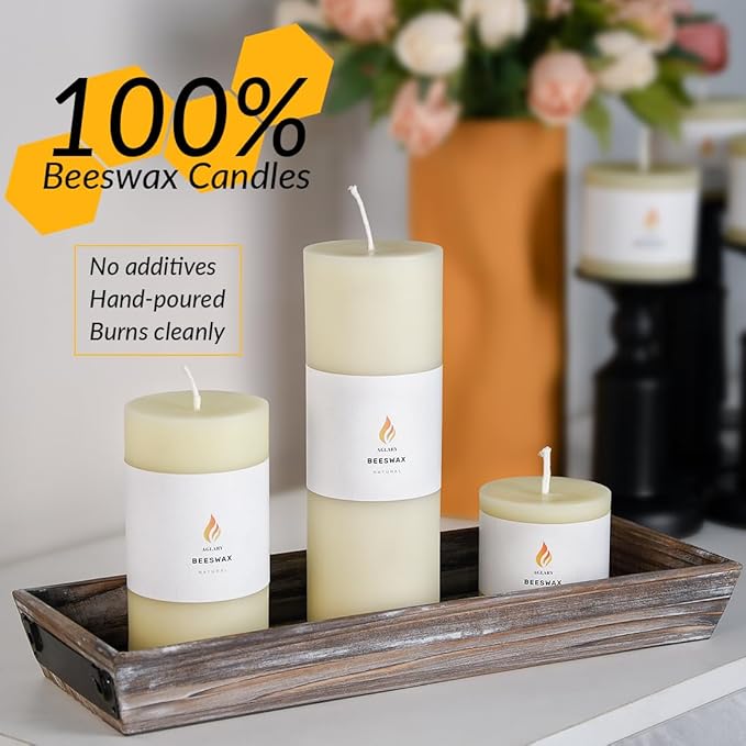 3"x 6" Large Beeswax Pillar Candle, Made of Pure Natural Beeswax, with Ultra Long Burning Time and Low Allergenicity-White