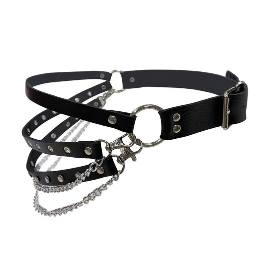 Eigso Womens Goth Belt Leather Rock Punk Waist Harness Belt for Woman Multilayer Tassel Leather Belt