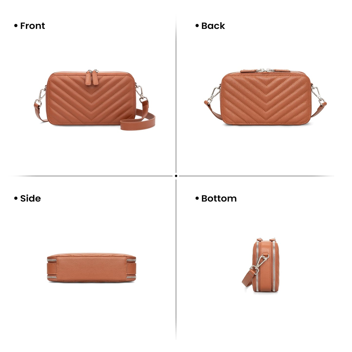 befen Quilted Genuine Leather Crossbody Bags for Women, Purses with Built in RFID Wallet, Woman Camera Shoulder Bag Handbags, Brown Crossbody Purses with Adjustable Strap