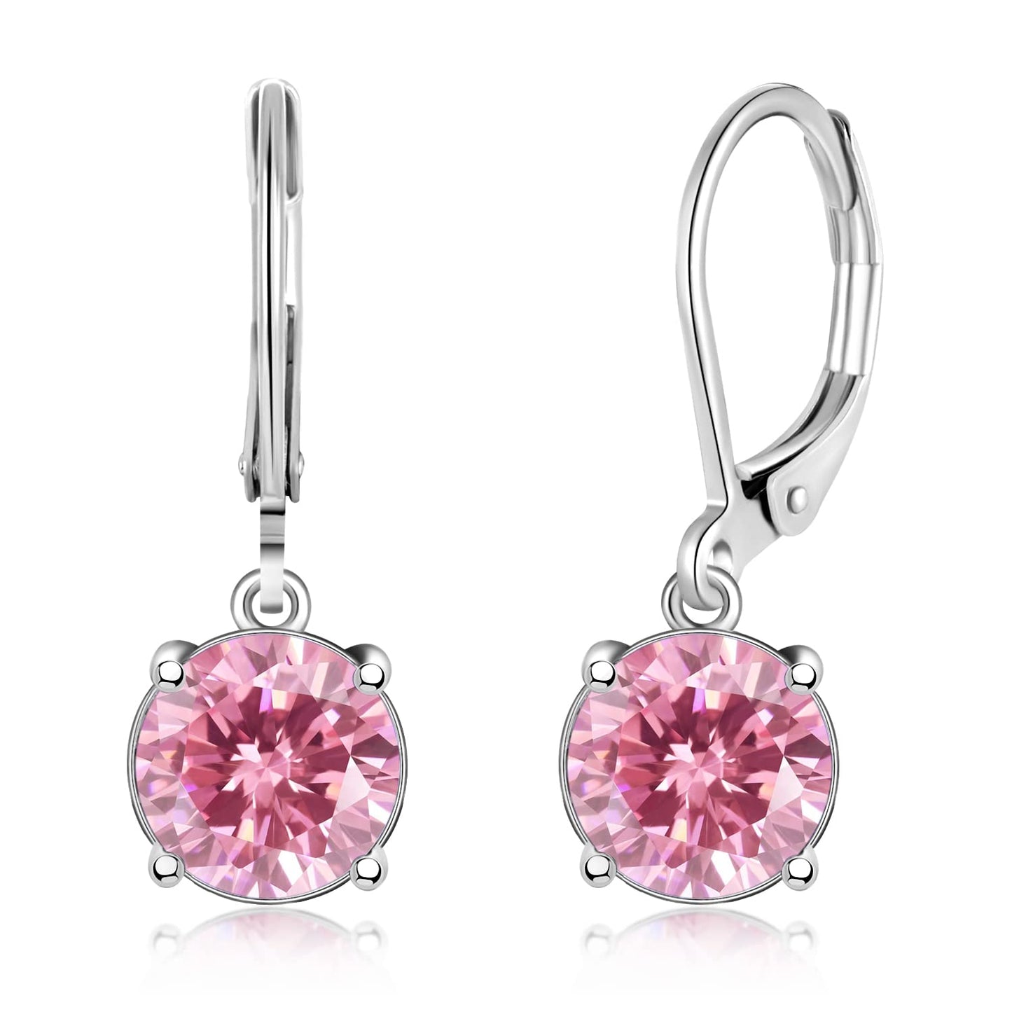 CiNily Leverback Dangle Earrings for Women Ladies Pink Cubic Zircon Pendant Earrings 14K White Gold Plated Hypoallergenic Crystal Drop Earrings for Sensitive Ears Jewelry 8 mm