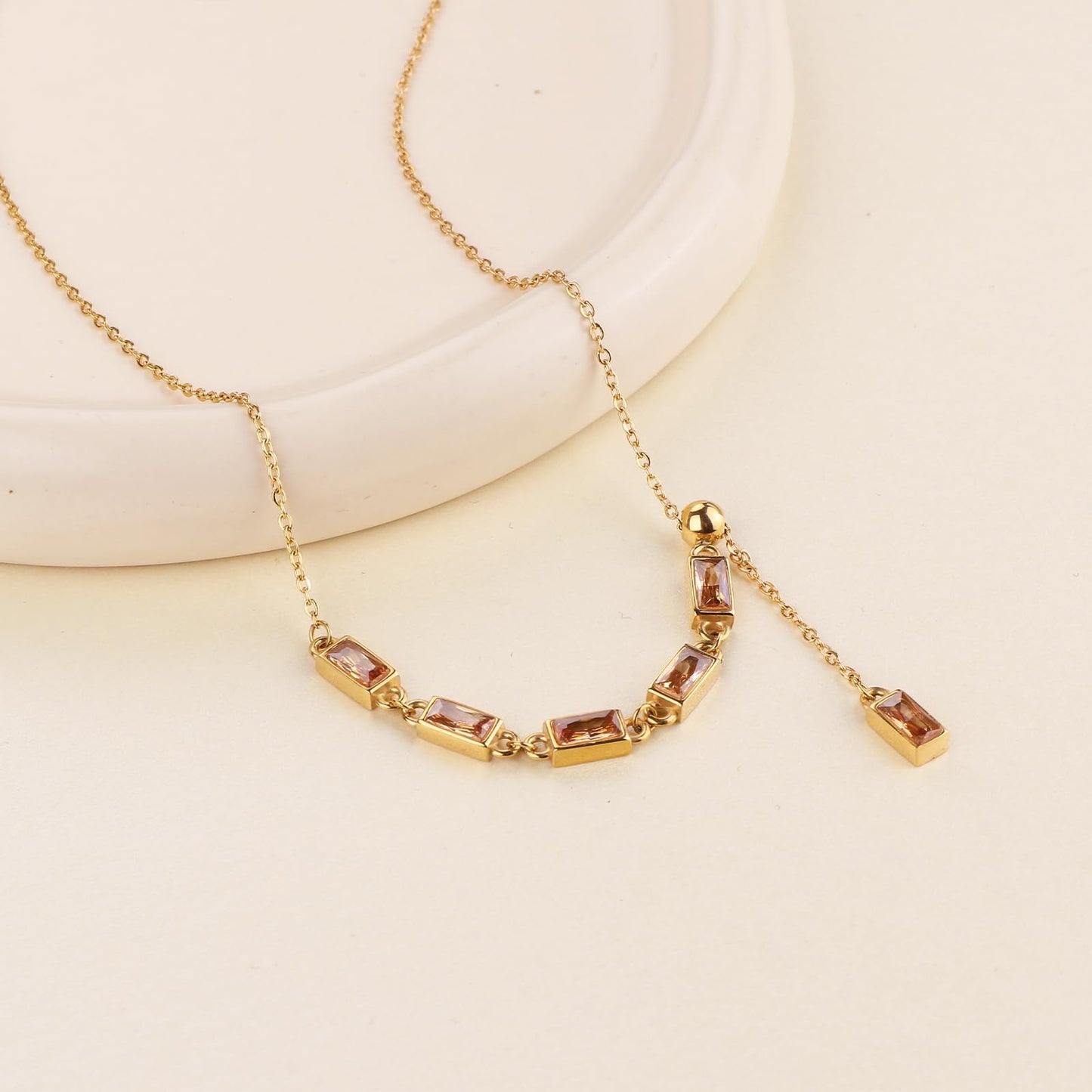 TaYolnFaSo Champagne Color Y Shaped Necklace 18K Gold Plated Champagne CZ Y Lariat Necklace Emerald Cut Jewelry Christmas Gift for Women