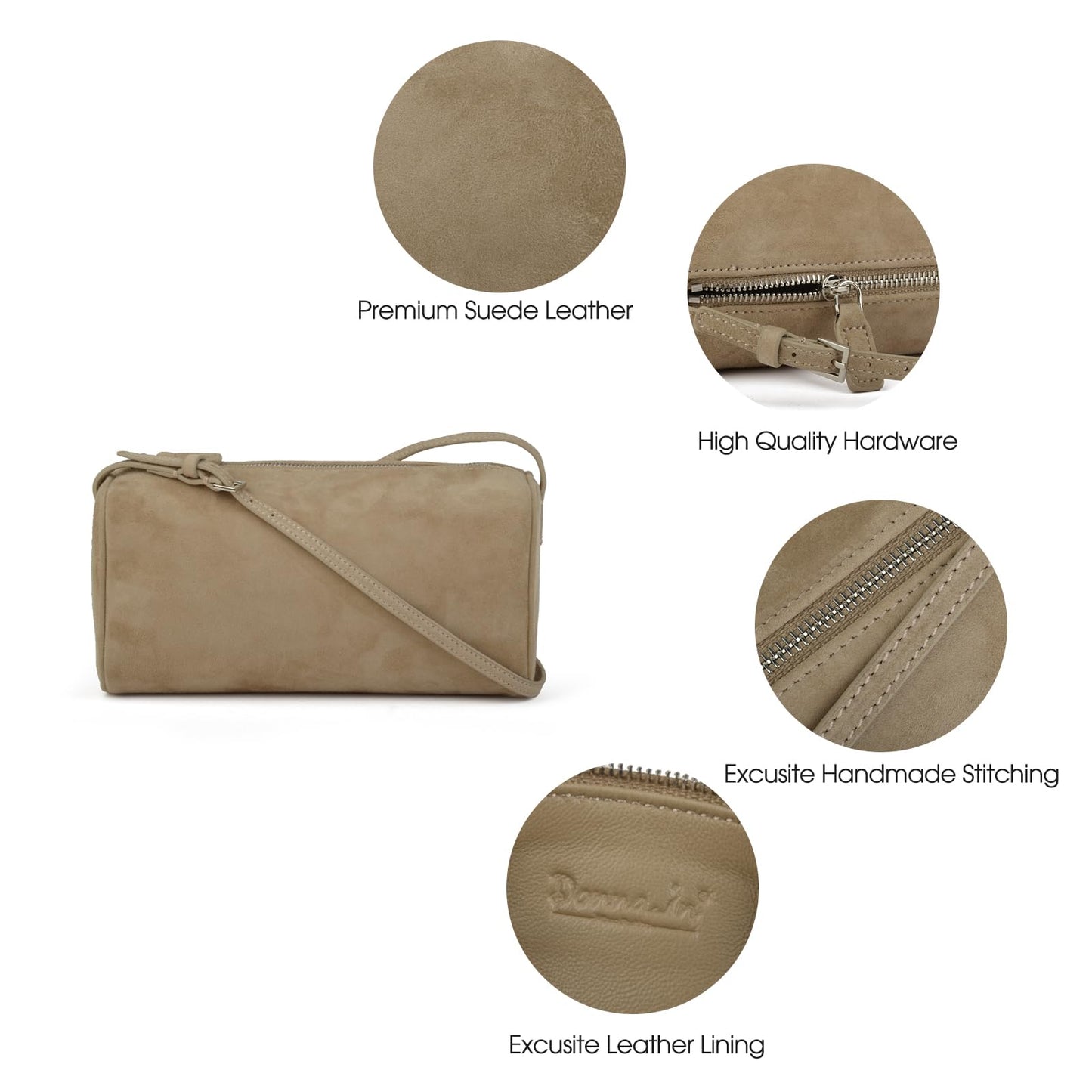 DONNAIN Premium Suede Leather Crossbody Purses for Women, Small Shoulder Bag with Adjustable Strap and Crossbody Hobo Bag (Beige)