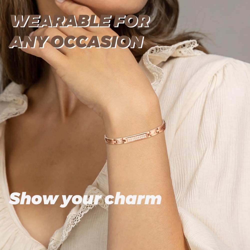 QIAOZILI Ultra Strength Magnetic Bracelet for Women, Stainless Steel Lymphatic Drainage, Magnetic Therapy Bracelets, Adjustable size, Rose Gold