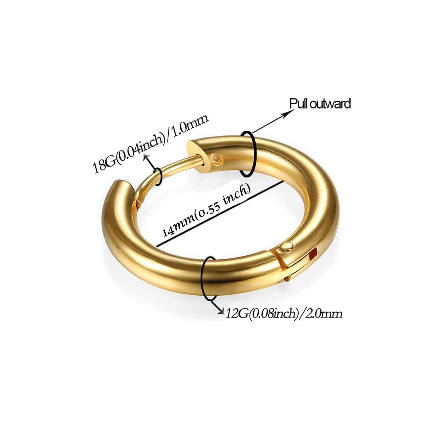 316L Surgical Stainless Steel Huggie Hoop Earrings 8mm Gold Hypoallergenic Earrings Hoop Cartilage Helix Lobes Hinged Sleeper Earrings For Men Women(B01:8mm Gold(THK 2.0mm))