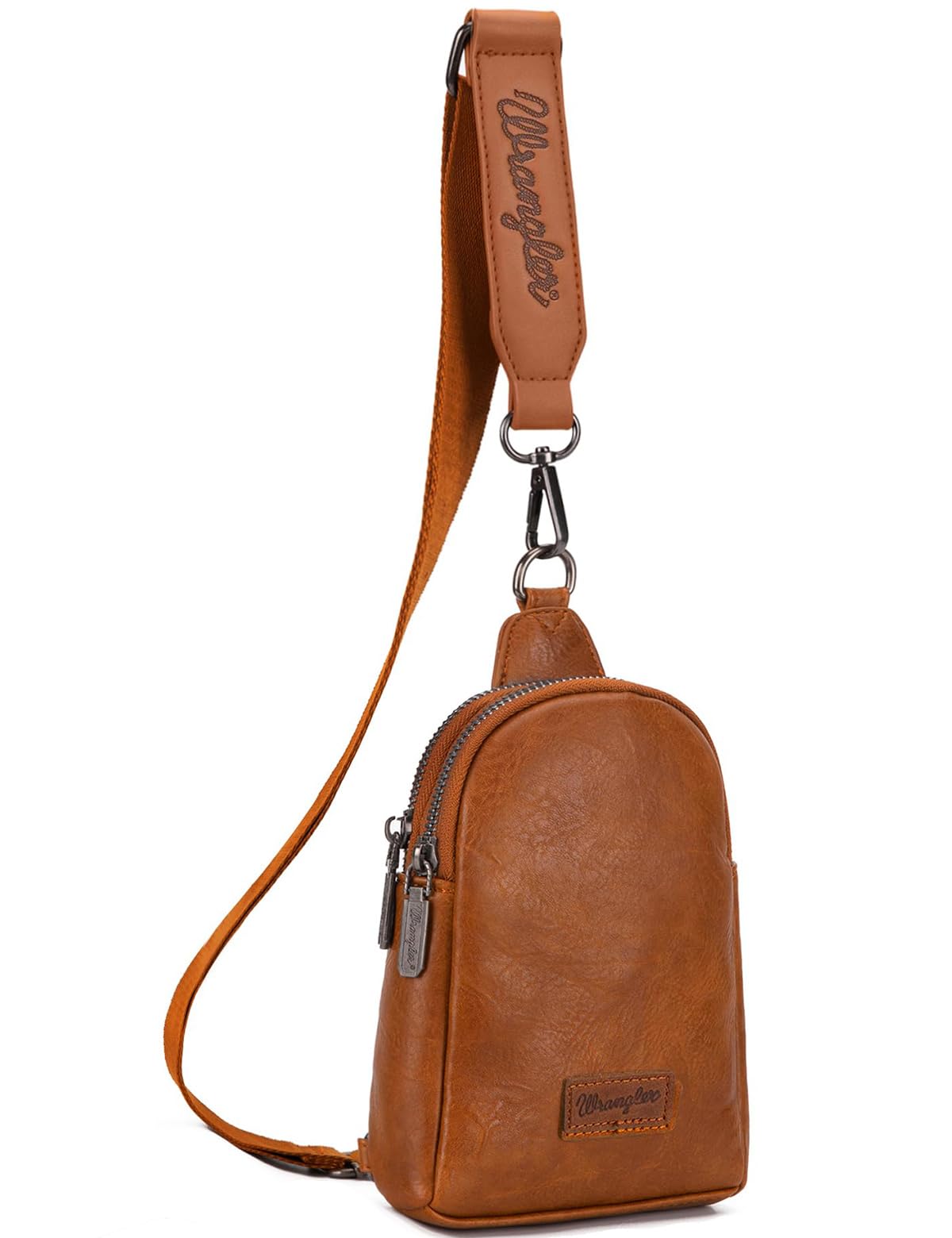 Wrangler Small Sling Bag for Women, Leather Crossbody Bags Cross Body Purse Fanny Packs with Adjustable Strap, WG-HB-87-210-LBR