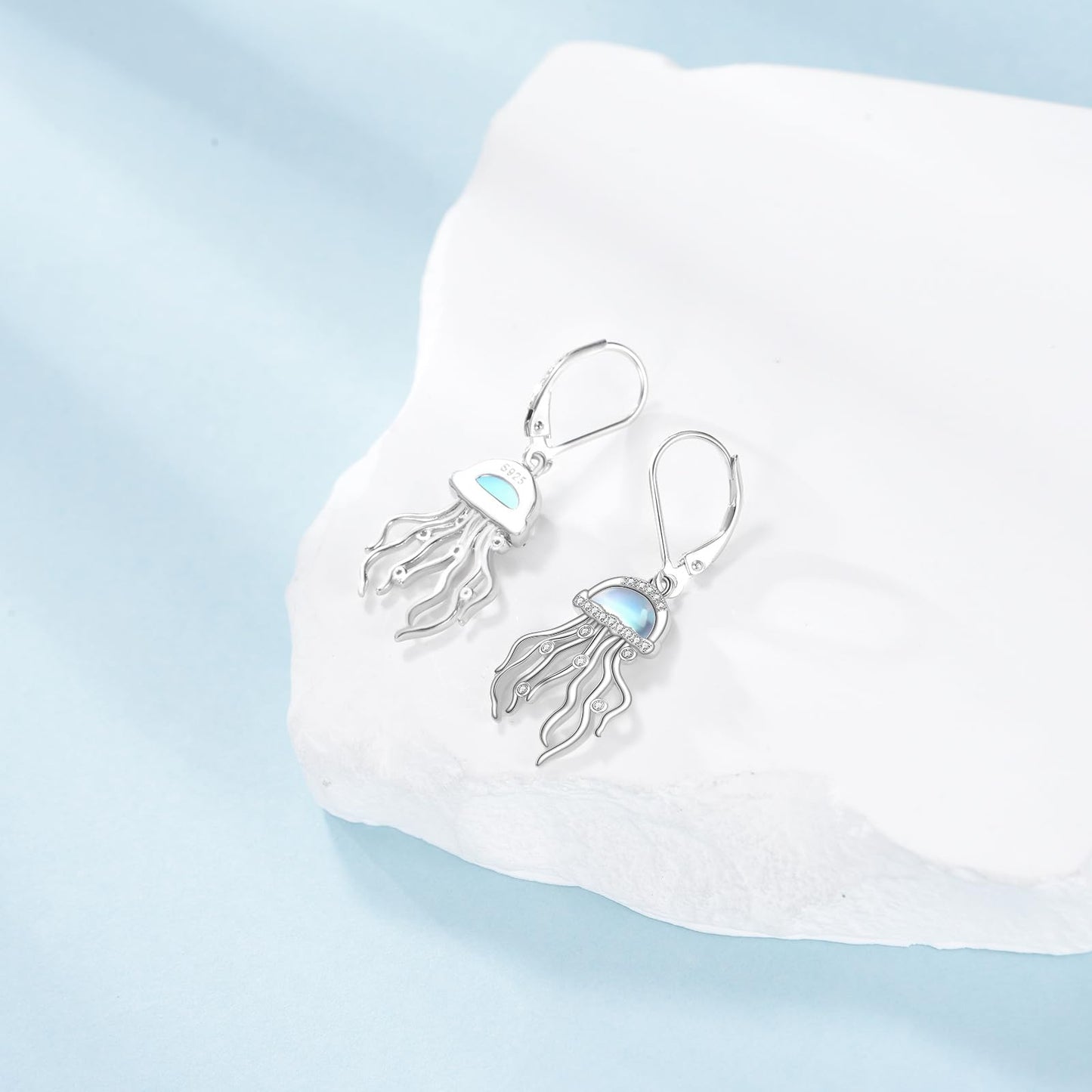 YAFEINI Jellyfish Earrings 925 Sterling Silver Moonstone Jellyfish Dangle Earrings Jellyfish Jewelry Gifts for Women