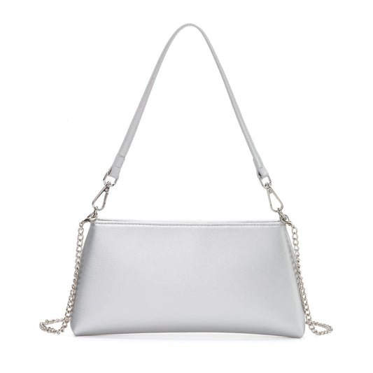 Valleycomfy Women Clutch Purses Ladies Pu Leather Evening Bag Shoulder Bag Handbag for Party/Wedding/Cocktail/Prom/Club, Silver