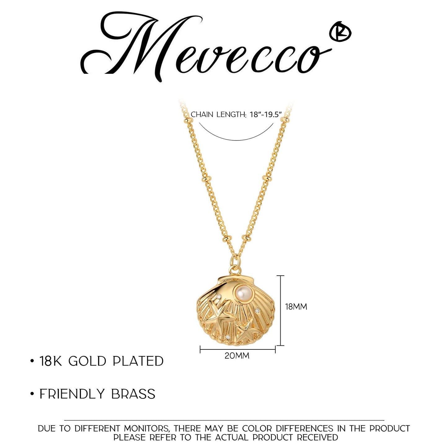 MEVECCO Dainty Gold Sea Shell Pendent Necklace for Women 18K Gold Plated Shell Pearl Necklace Boho Beach Handmade Ocean Jewelry for Holiday
