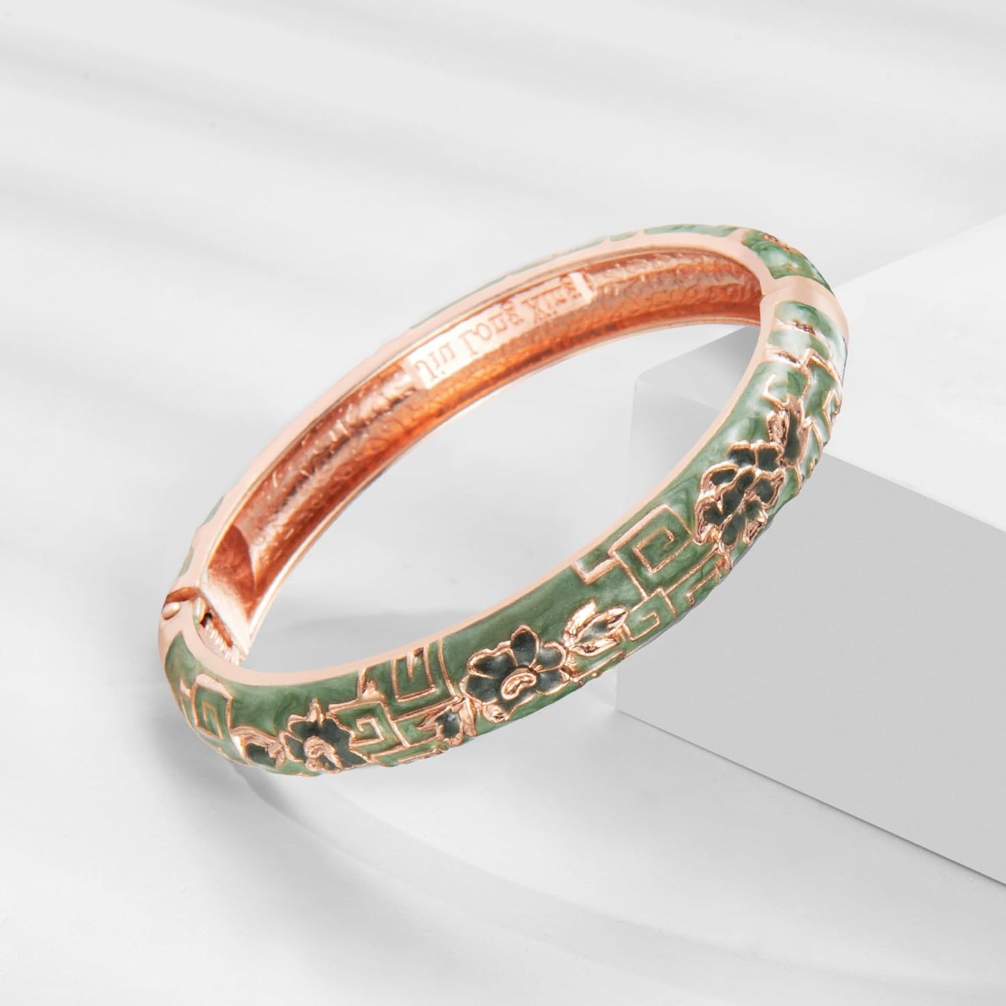 wynameleri Vintage Cloisonne Jewelry Gorgeous Rhinestone Handcrafted Bracelets Enamel Flower Bird Hinged Cuff Bangles Gifts 88C06-55A114 Green