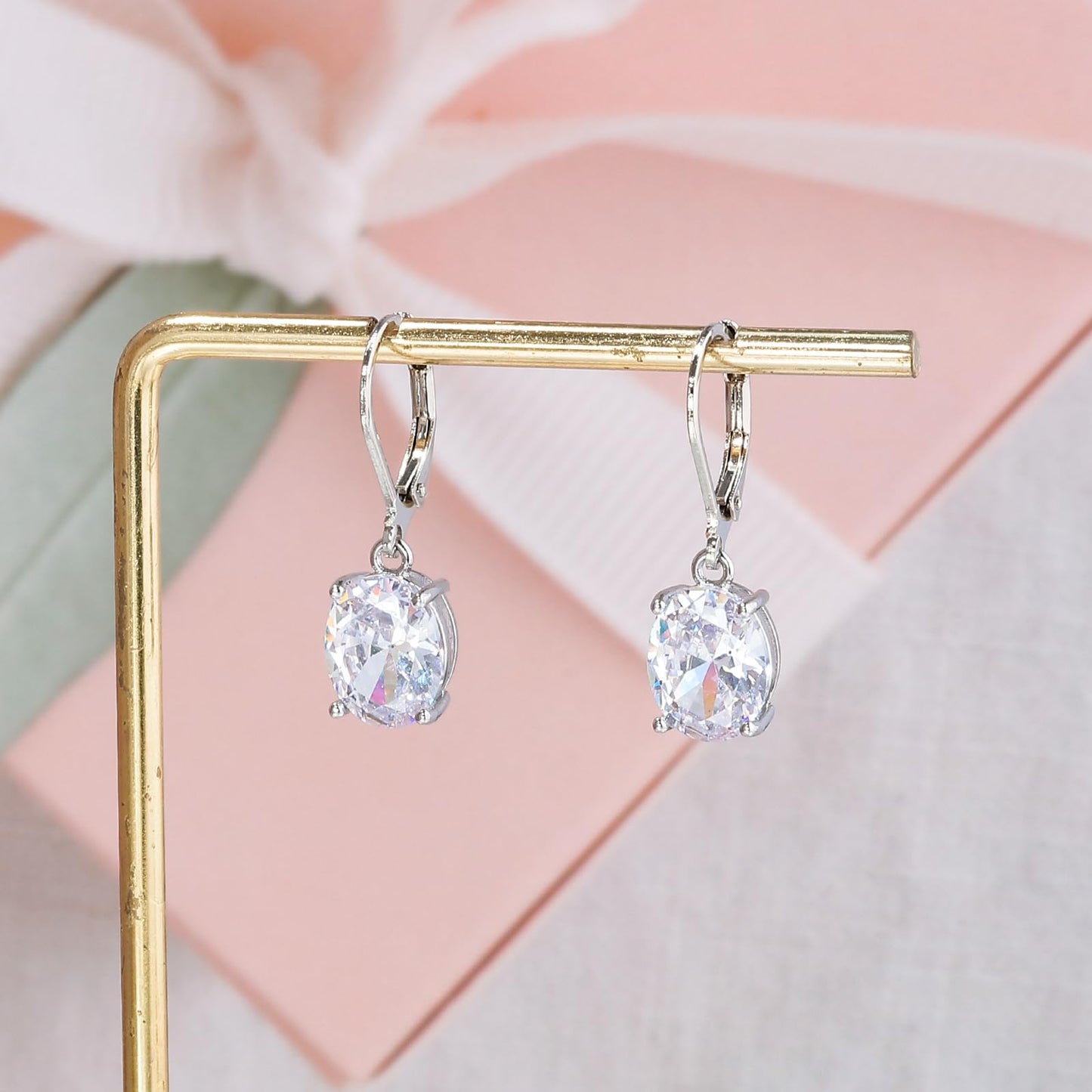 CiNily Cut-Oval Leverback Dangle Earrings for Women Hypoallergenic 14k White Gold Plated Hanging Lever Earrings Lightweight Summer Drop Earrings Jewelry
