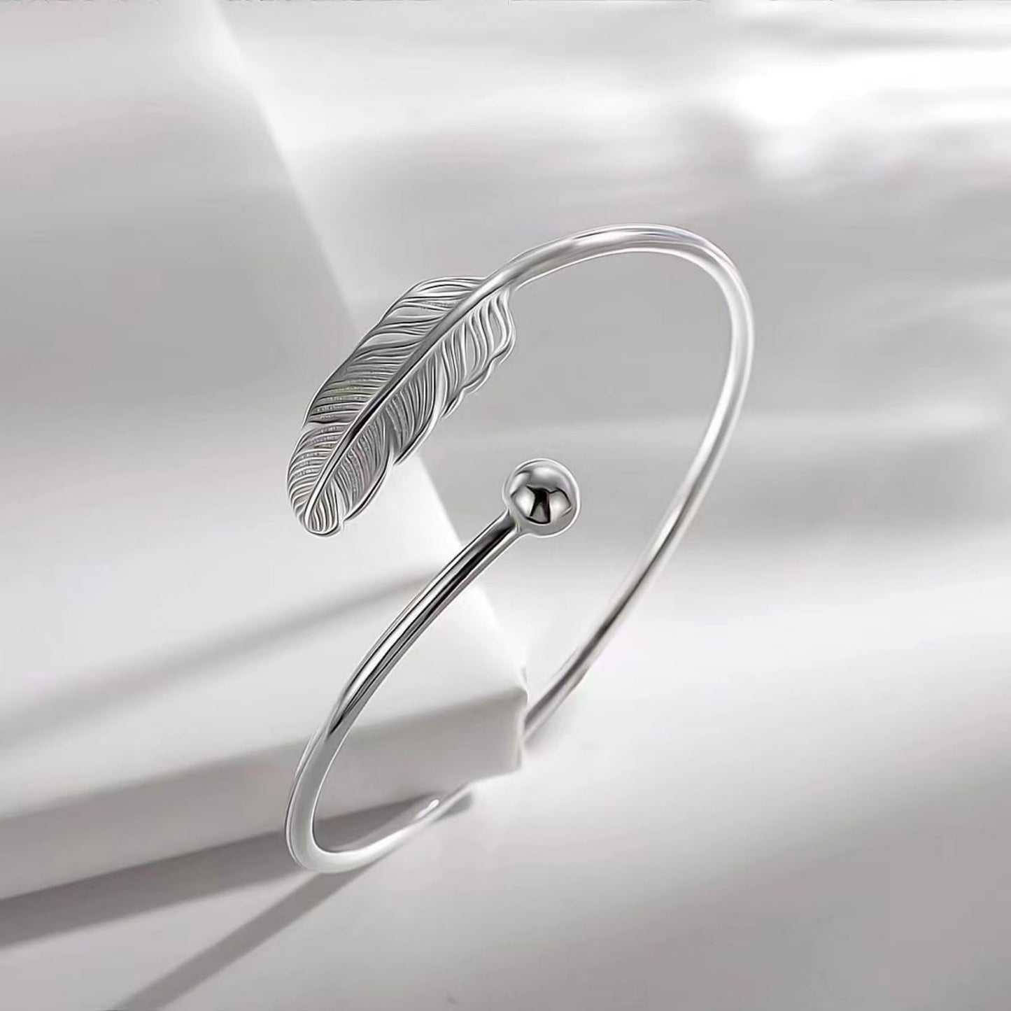 925 Sterling Silver Feather Bracelets for Women Minimalist Open Silver Bangle For Women Adjustable Cuff Bracelets Feathers Wrap Lucky Bangle Bracelets Jewelry Gifts for Mom Wife Daughter Sister