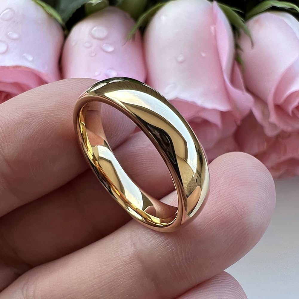 TUTISS 6mm Gold Tungsten Rings for Men Women Engagement Wedding Bands Domed Polished Comfort Fit Size 9