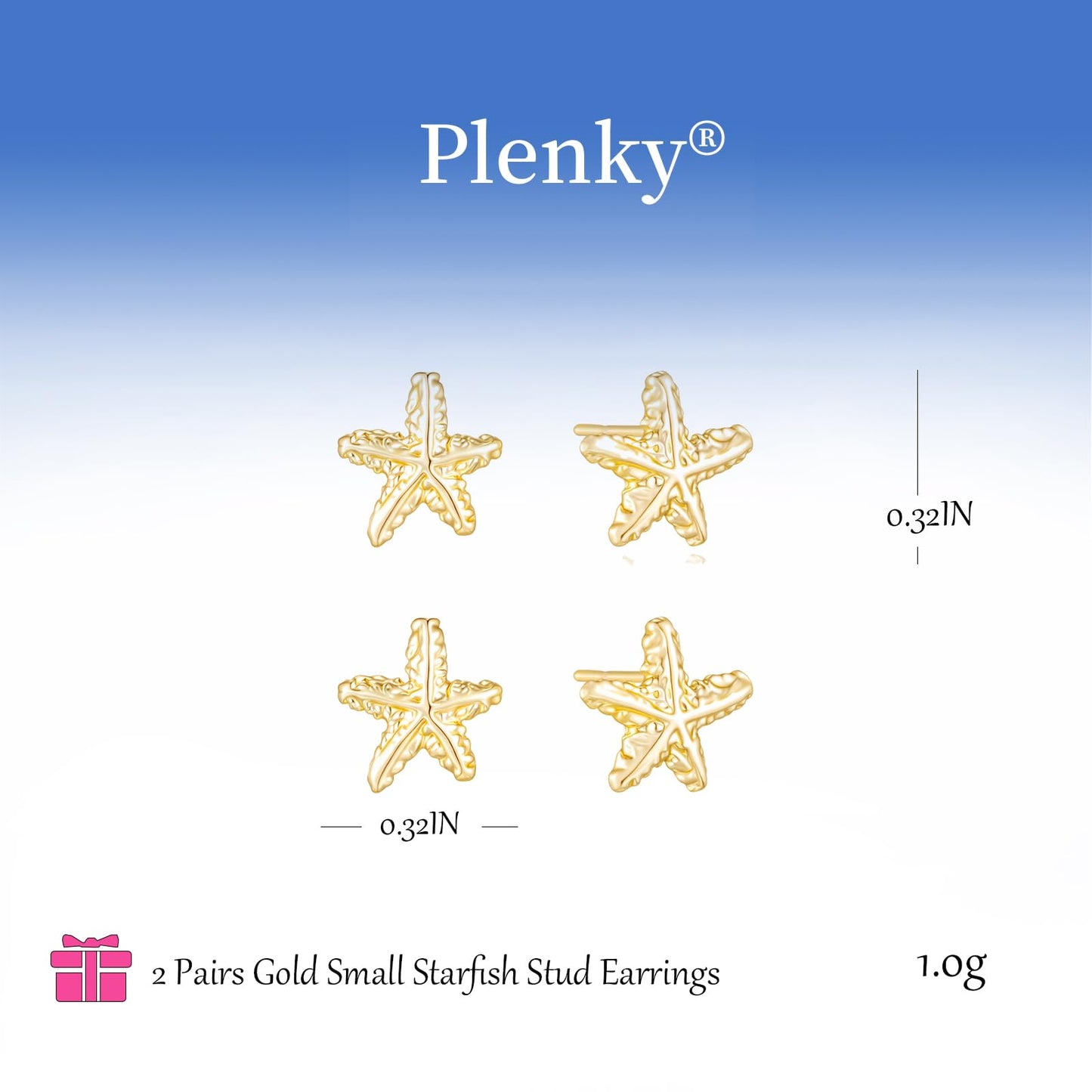Plenky Gold Earrings for Women - 2 Pairs 14K Gold Plated Small Starfish Stud Earrings Set Beachy Jewelry for Women Gifts