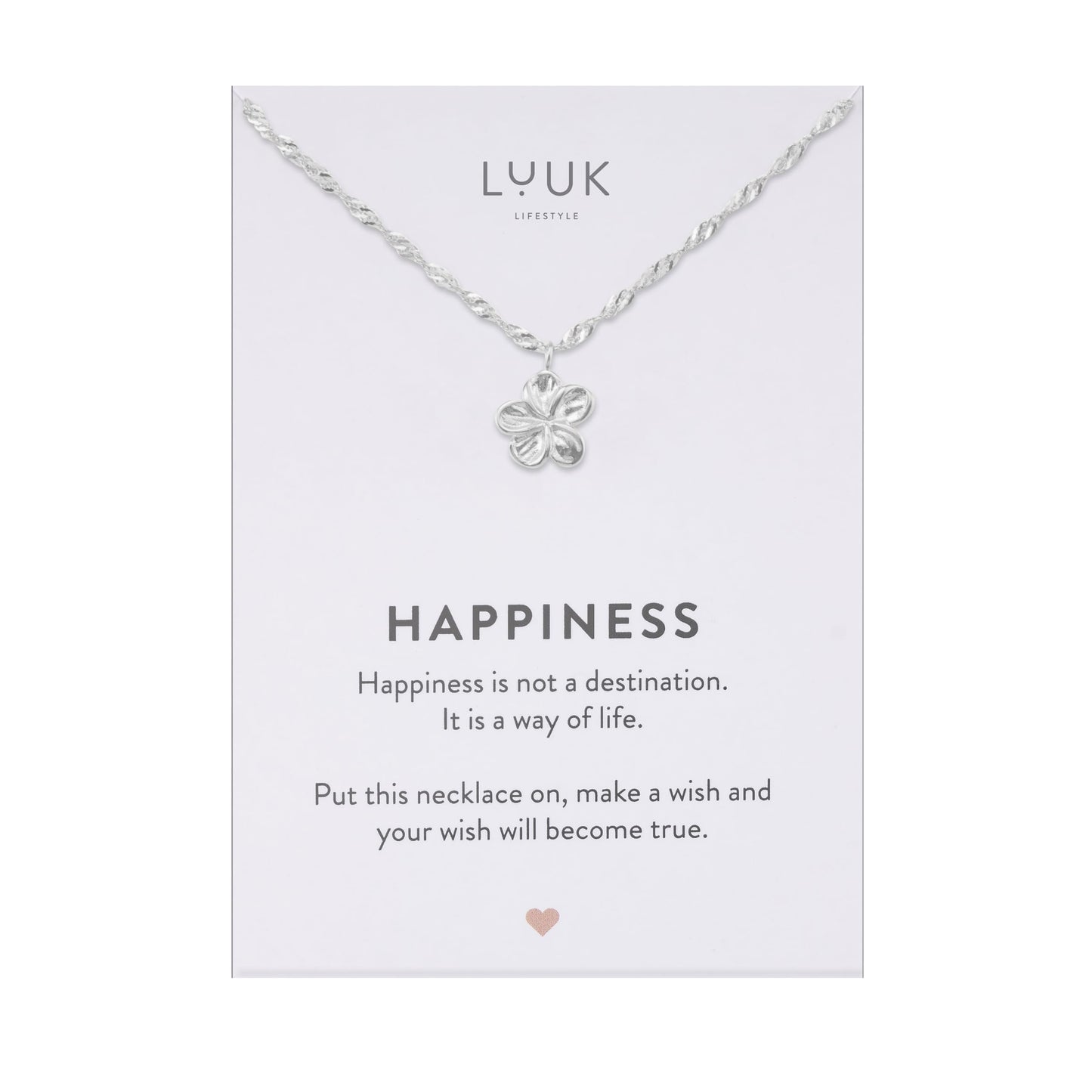 LUUK LIFESTYLE Flower pendant cute necklace, Stainless steel, 14k silver plated, with HAPPINESS Gift Card, 19in adjustable sturdy chain, dainty, modern, trendy, gifting season aesthetic