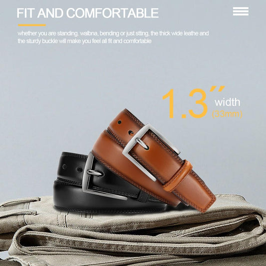 DOOPAI Men's Genuine Leather Dress Belt 2Pack - Handmade Classic Casual and Business Belt, 100% Cow Leather Prong Buckle,