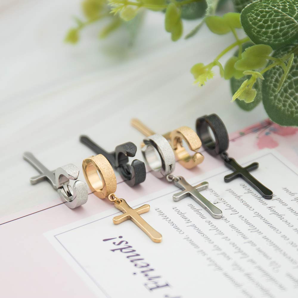 NEWITIN 15 Pairs Magnetic Stud Earrings for Men Clip on Earrings Stainless Steel Magnet Earring Unisex Dangle Cross CZ Hoop Magnetic Stud Earring Set for Men Women