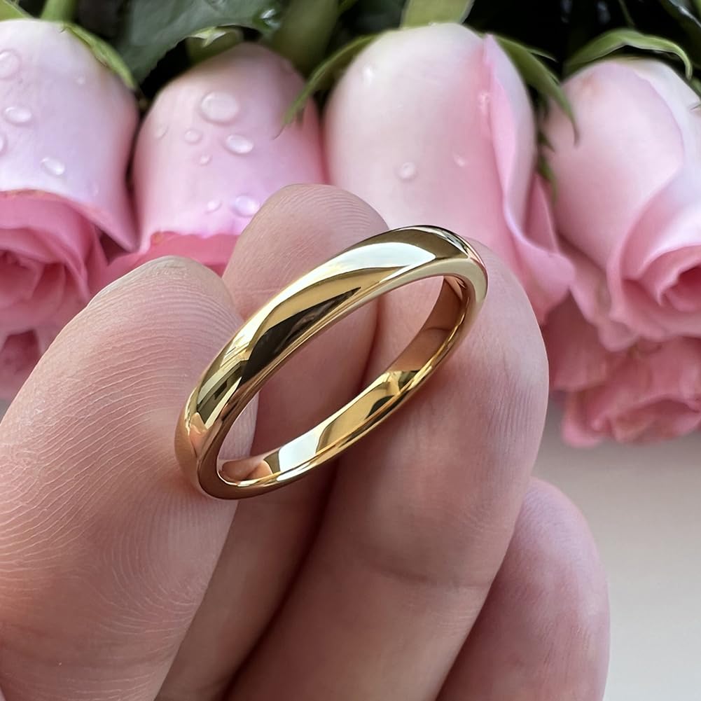 TUTISS 3mm Gold Tungsten Rings for Women Men Engagement Wedding Bands Domed Polished Comfort Fit Size 9