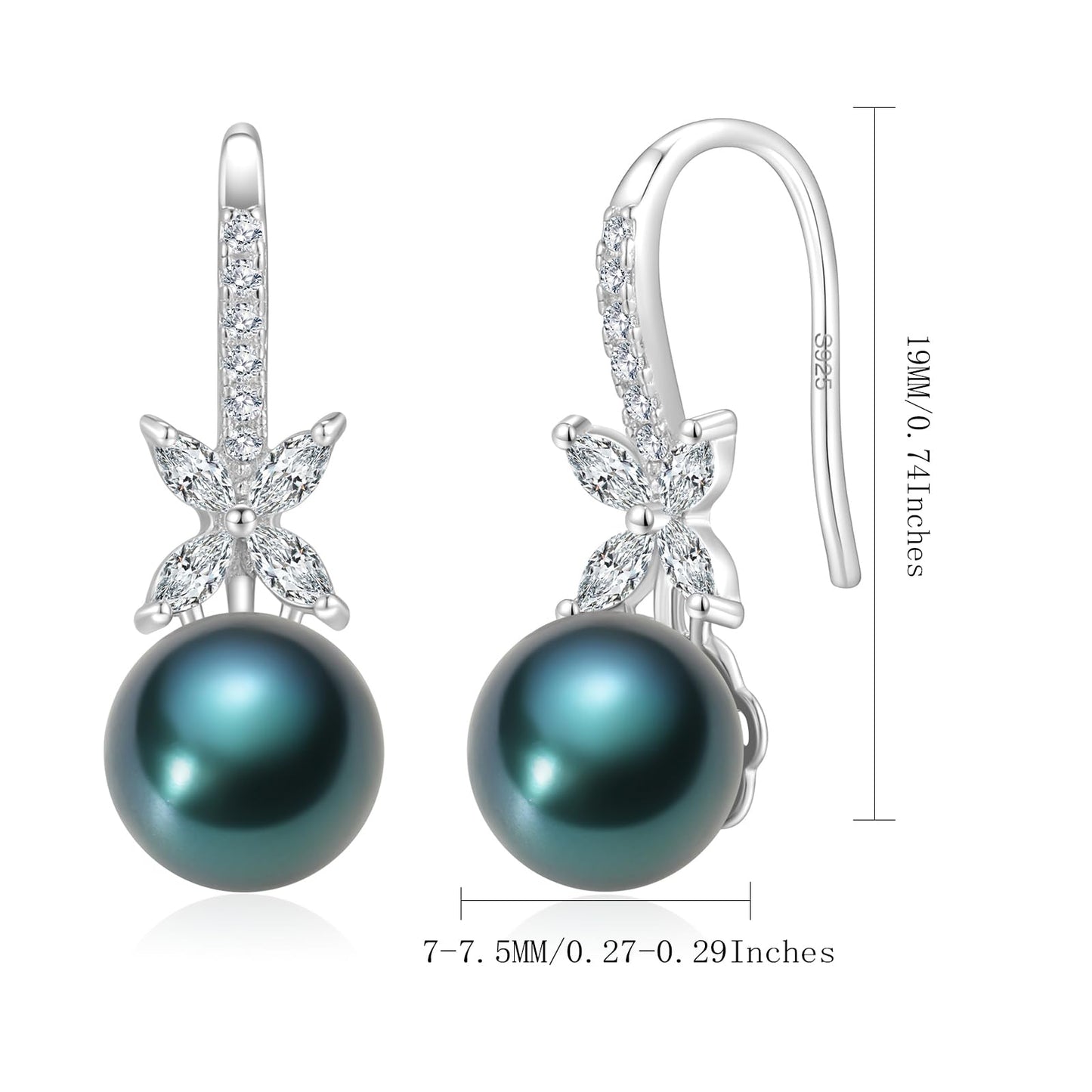 BAMIKI Pearl Drop Earrings for Women - 925 Sterling Silver 18k Gold Plated Hypoallergenic Round Black Saltwater Cultured Pearls Ear Hook Earrings with Cubic Zirconia Jewelry Gifts for Mother Wife