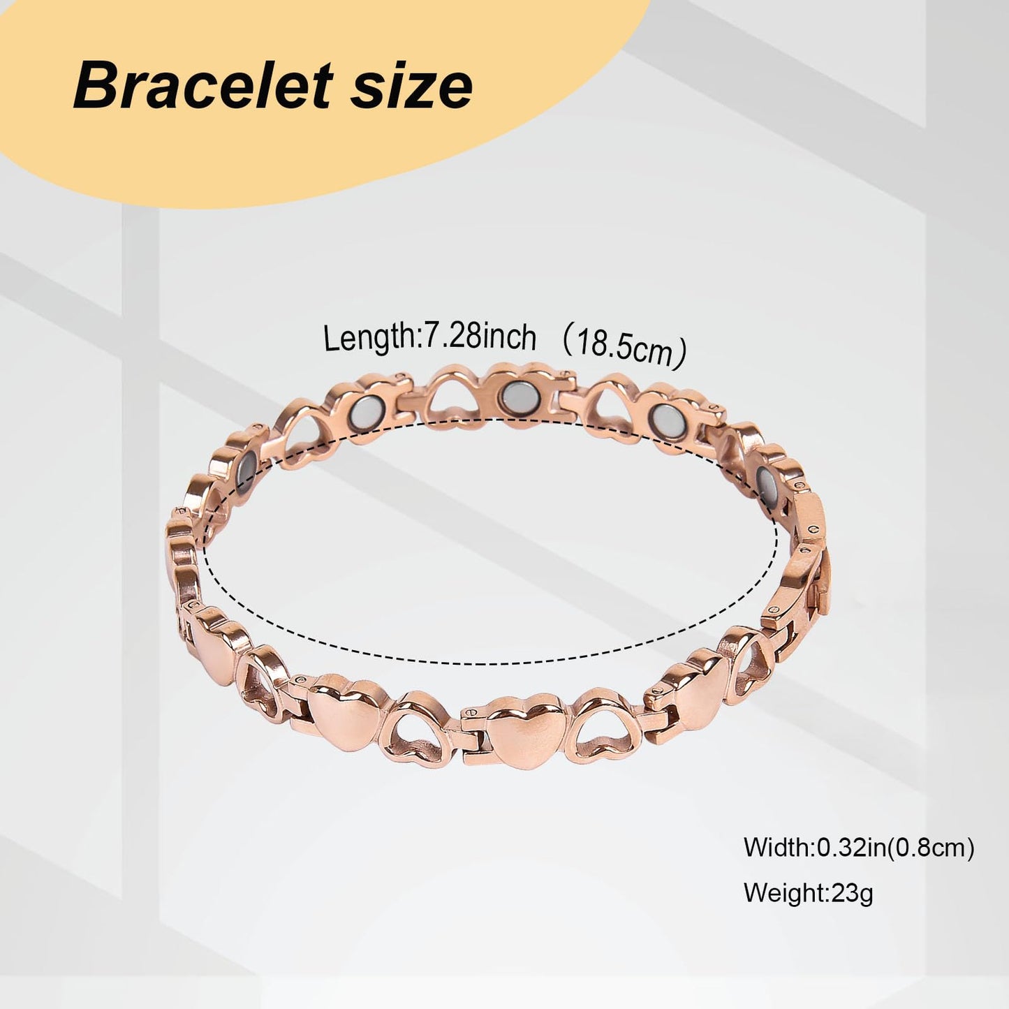 UtenoTureH Magnetic Bracelet for Women for Arthritis, Stainless Steel Heart-Shaped Bracelets with 3500 Gauss Magnet, Jewelry with Adjustable Tools (C（Rose Gold）)