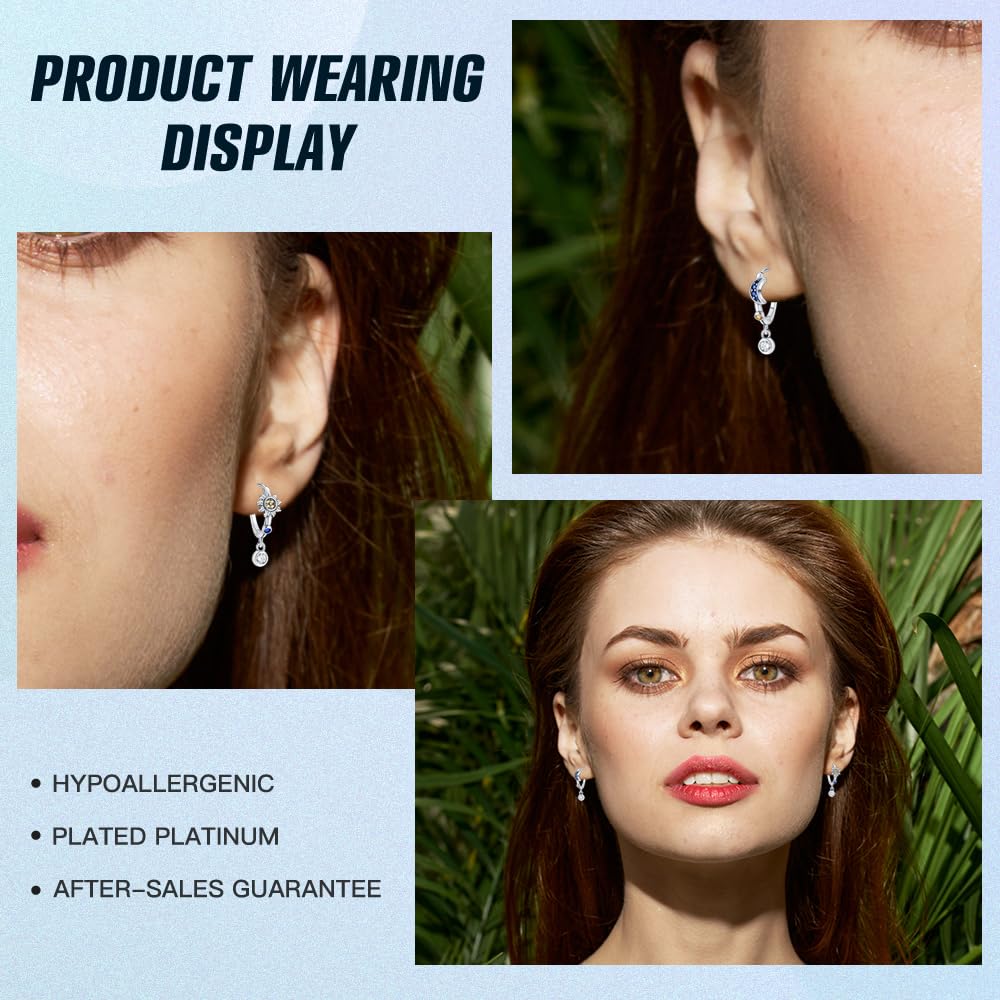 Cycuff 925 Sterling Silver Hoop Earrings Colorful Cubic Zirconia Jewelry Drop Earrings for Women Set Earring Presents for Her