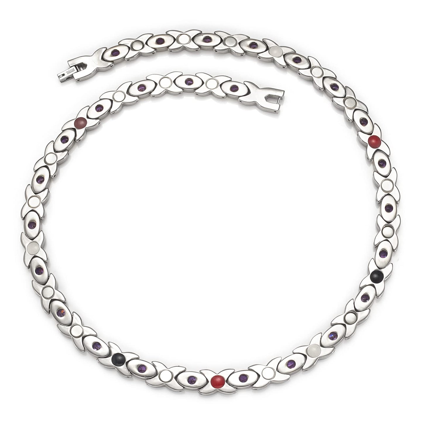 MagsøLv Titanium Magnetic Necklace for Women, Pure Titanium with Purple Stone with 25 Magnets, Magnetic Jewelry Gifts（20.5inch）