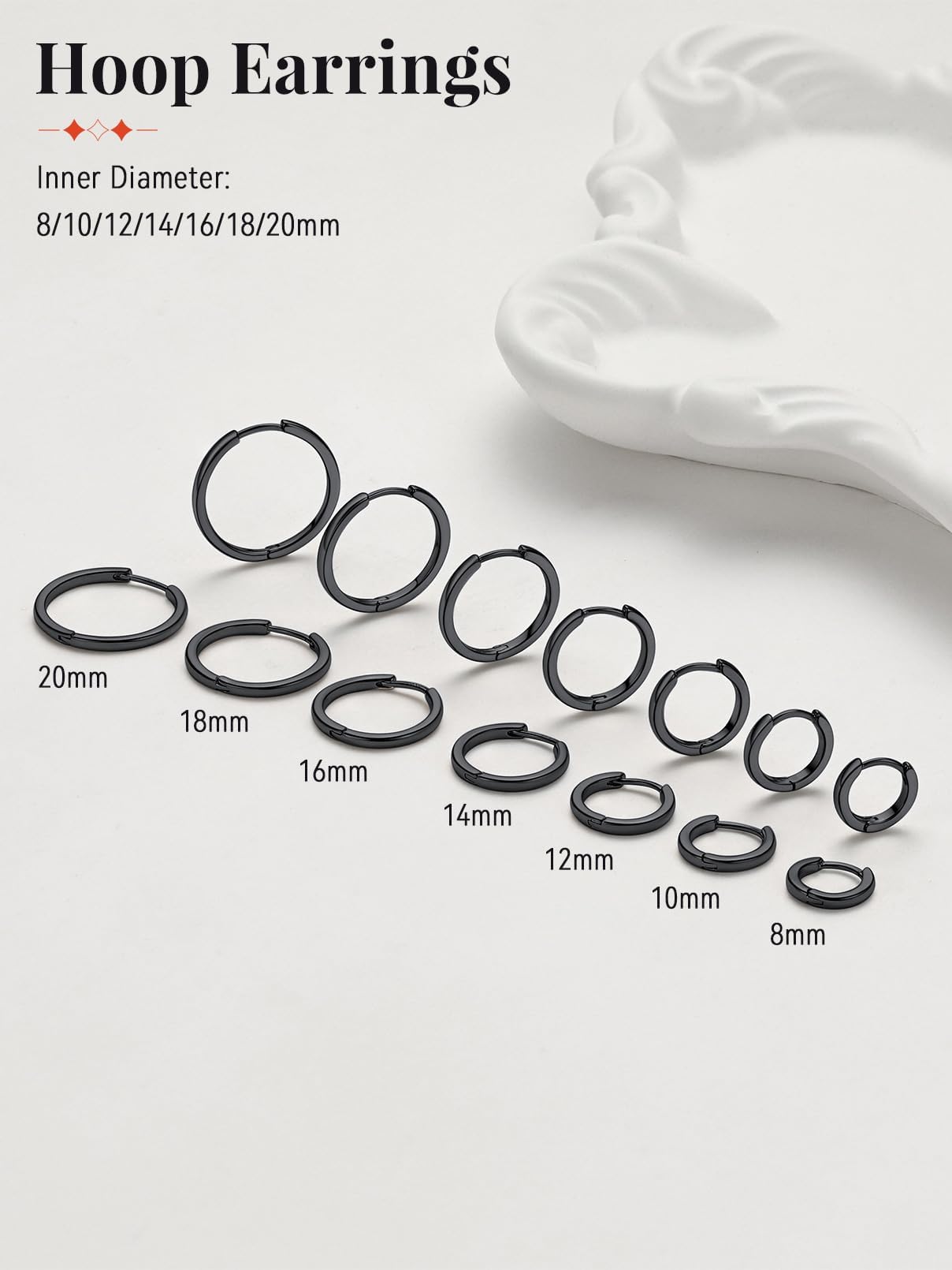 FaithHeart Hoop Earrings for Women, Black Hypoallergenic Huggie Hoop Earrings, Small Cartilage Earrings for Women 18mm, Send Gift Box