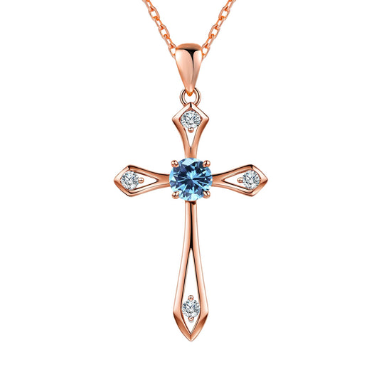 Cross Necklace for Women ,925 Sterling Silver Birthstone Necklace,Blue Topaz- December Birthstone Cross Necklace,Faith Religious Fine Jewelry Valentines Day Gifts Birthday Holiday Gifts for Her