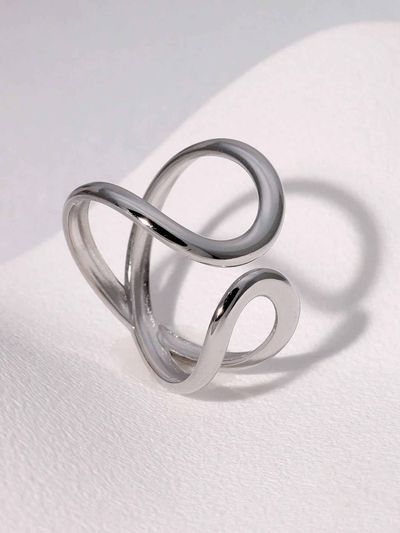 AIETUE Chunky Rings For Women, Gold Silver Thumb Ring Asymmetrical Wavy Curve Ring Adjustable Non Tarnish Dainty Stainless Steel New Year Anniversary Birthday Jewelry Gift (Voguish-Silver Gen 2)