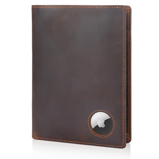 Polare Luxury RFID Blocking Leather Passport Holder Travel Wallet For Men and Women (Dark Brown with AirTag Slot)