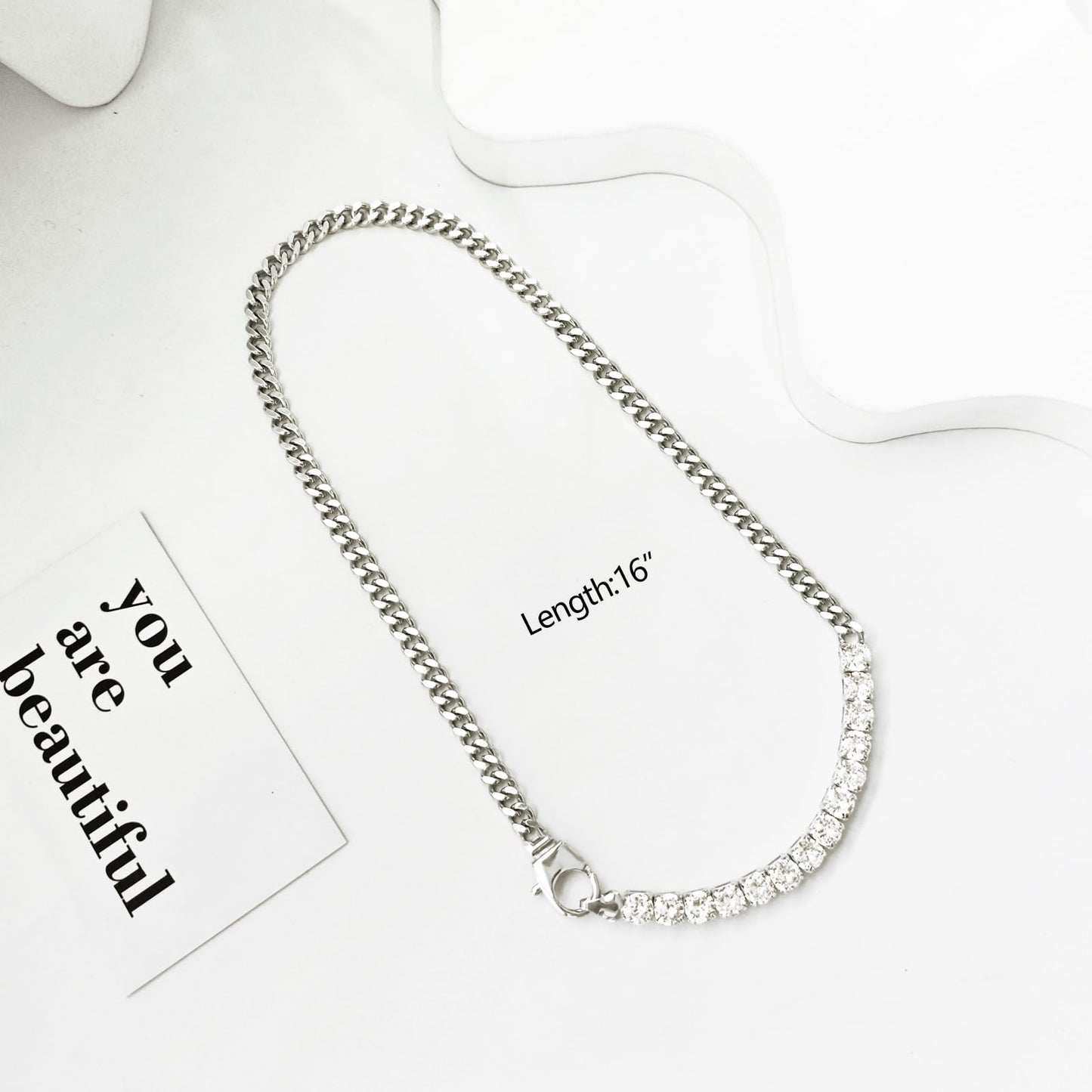 LULII Tennis Necklaces for Women 14K Silver Plated Chunky Cubic Zirconia Choker Cuban Link Chain for Women Jewelry Gifts