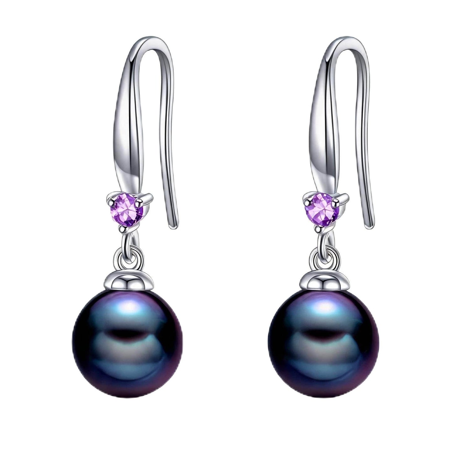925 Sterling Silver Pearl Leverback Earrings Dangle Drop Birthstone Jewelry Gifts for Women (Black Pearl-June)
