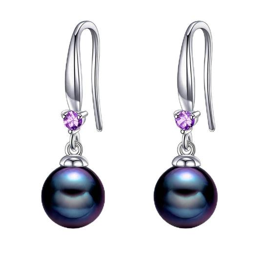 925 Sterling Silver Pearl Leverback Earrings Dangle Drop Birthstone Jewelry Gifts for Women (Black Pearl-June)