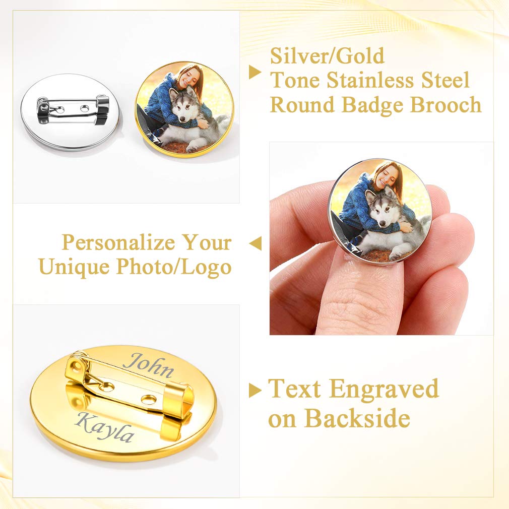 Custom4U Custom Photo Brooch Pin Memorial Wedding Collar Pins Personalized Picture Gift for Men Women Mother