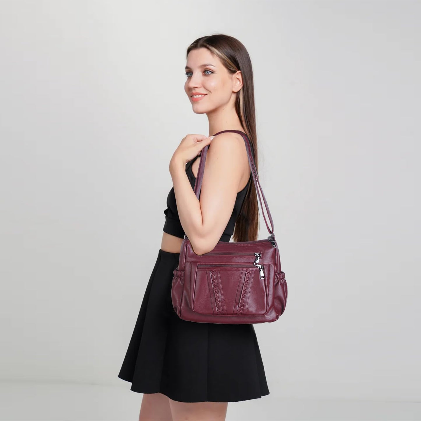 ELDA Crossbody Bags For Women Pocketbooks Soft PU Leather Purses and Handbags Multi Pocket Shoulder Bag