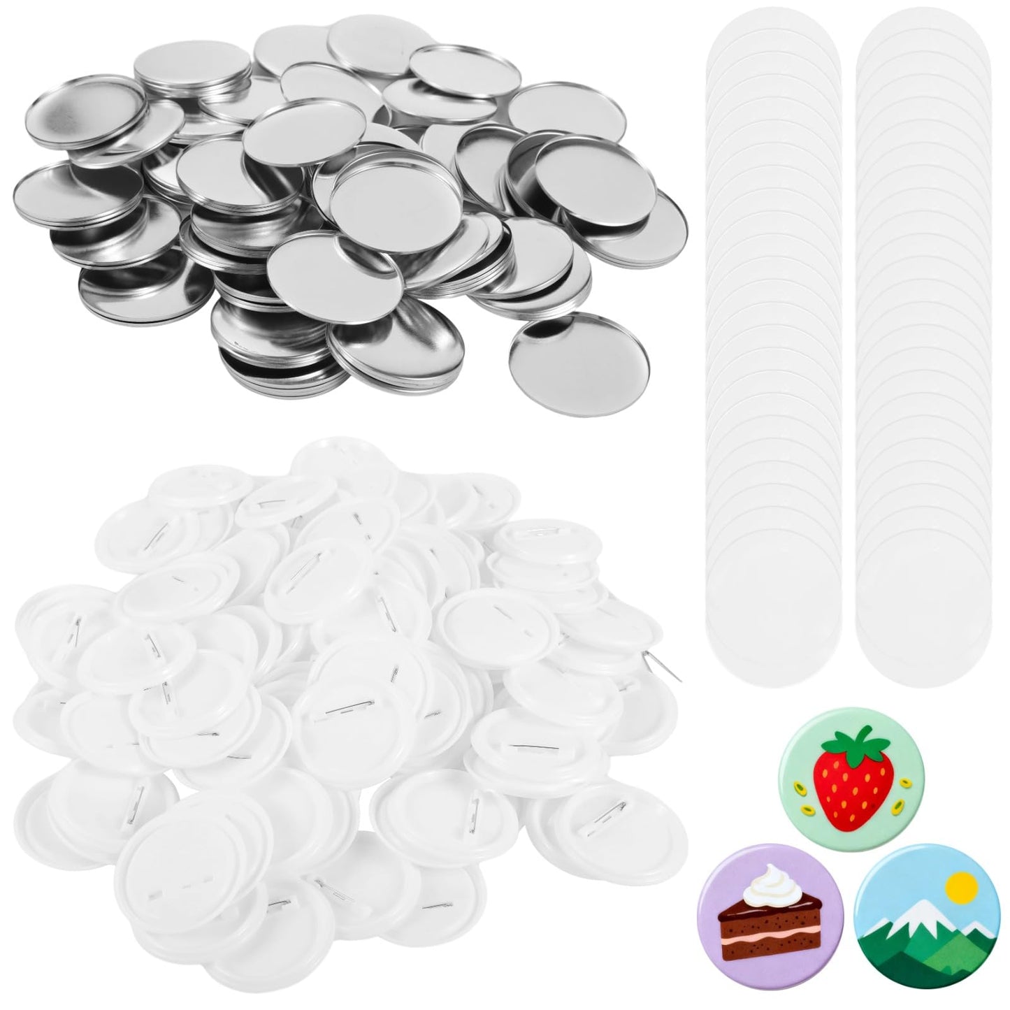 100 Sets Blank Button Making Supplies, Blank Button Badge with Metal Shells, Clear Mylar, Pin Backs, DIY Badges for Personalized Crafts, Party Favors, 58 mm/ 2.3 in