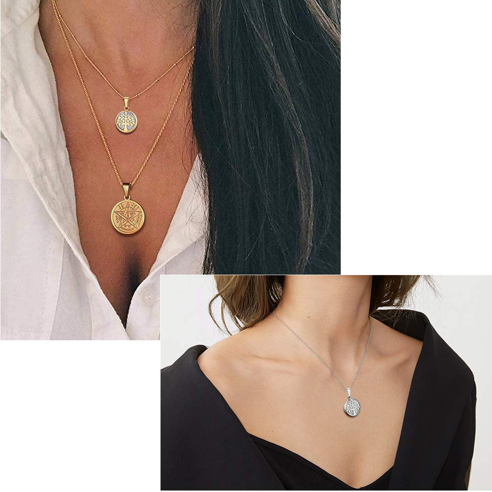 PROSTEEL Tree of Life Necklace Bridesmaid Stainless Steel Shiny Bling Round Pendant Minimalist Women Jewelry