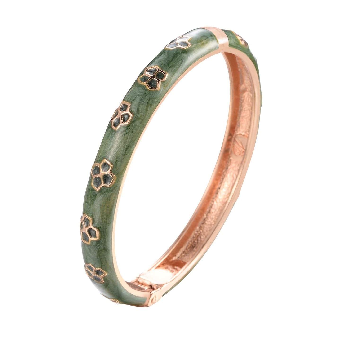UJOY Enamel Flower Bracelet Gorgeous Painting Wedding Birthday Gifts Cuff Bangles Jewelry Golden Plated 55B21 Green