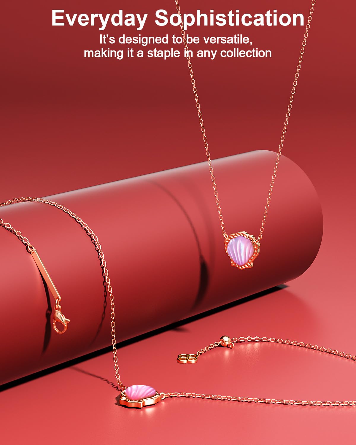 AICase 18K Gold Plated Pendant Necklace for Women,Shell Ivory Mother Of Pearl Fashion Dainty Jewelry,Anniversary Birthday Gifts for Women/MoM/Sister/Friends/Her/Wife/Grandma/Coworker_Rose Gold+Pink