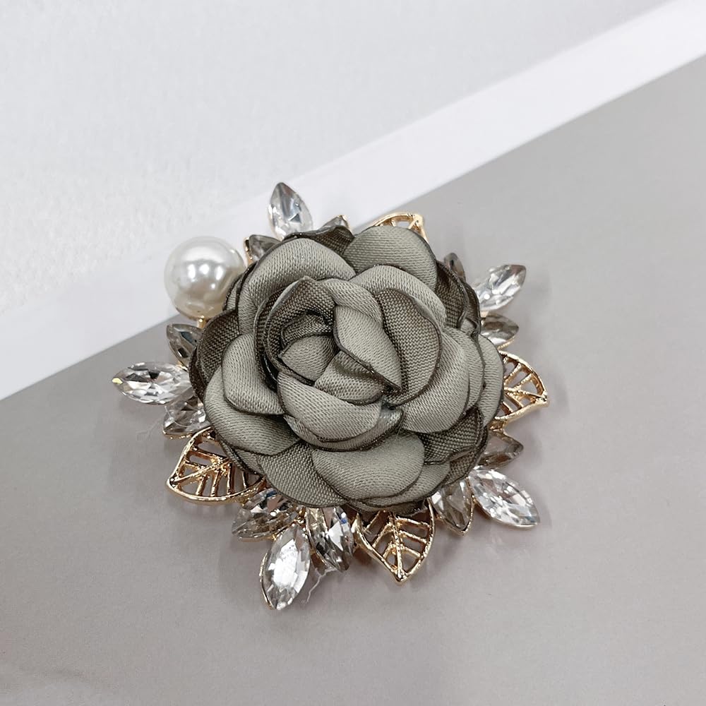 Elegant Rose Flower Brooch Pin for Women Men Wedding Party Gentleman's Essentials Handmade Imitation Crystal Pearl Fabric Flower Lapel Pin Dress Suit Accessories Boutonniere Ideas Gift (Green)