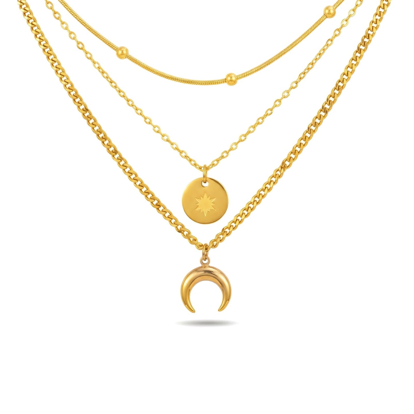 KKANDPP Gold Layered Necklaces for Women, 3 Layer 18K Gold Plated Dainty Choker Necklace, Simple Trendy Stackable Gold Chain Pendant Necklaces Jewelry Set Gifts for Women