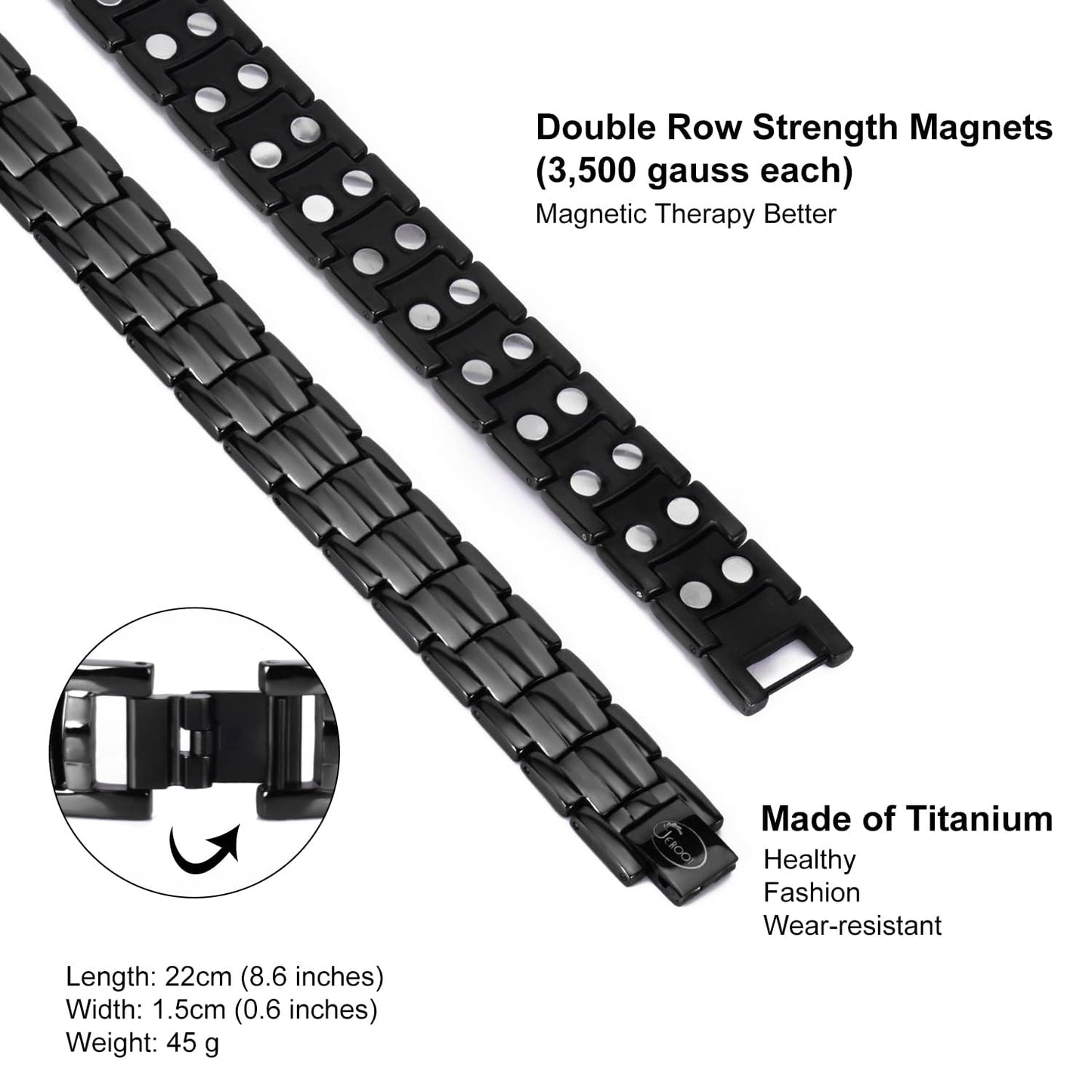 JEROOT Magnetic Bracelets for Men, Pure Titanium Bracelet (3500Gauss Per Magnet), Men's Bracelet Lymphatic Jewelry Gifts （Black）