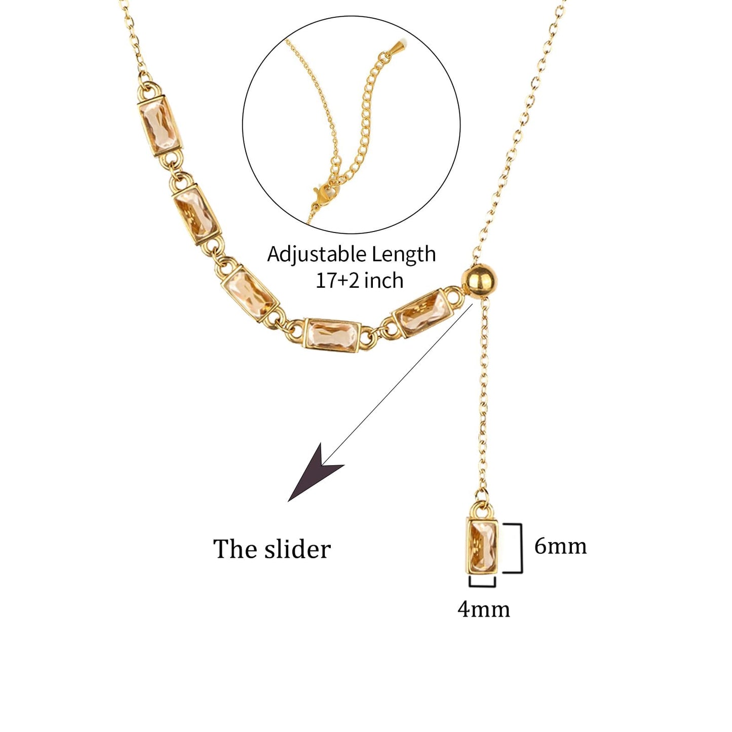 TaYolnFaSo Champagne Color Y Shaped Necklace 18K Gold Plated Champagne CZ Y Lariat Necklace Emerald Cut Jewelry Christmas Gift for Women