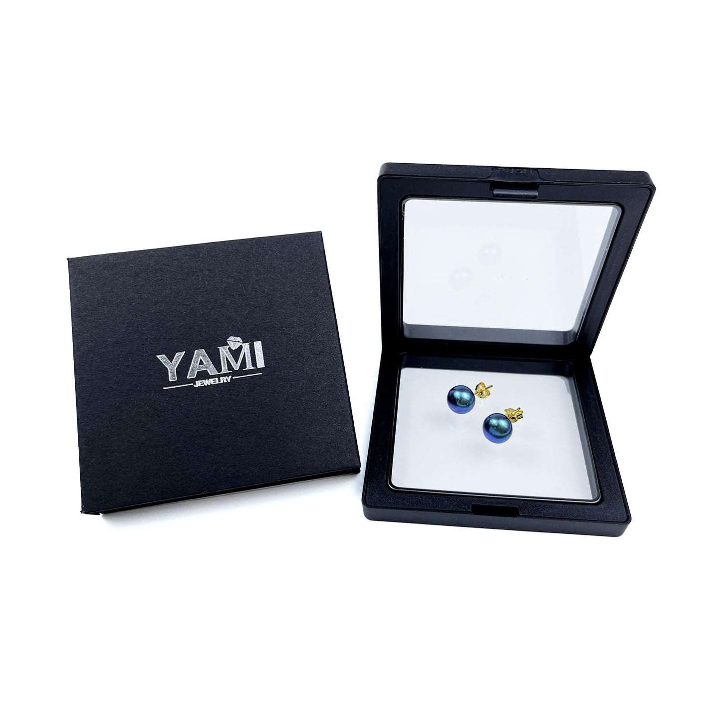 YAMI Pearl Earrings for Women, 925 Sterling Silver Hypoallergenic Gold Stud, Saltwater Cultured Black Pearl, Classic & Elegant Jewelry Gifts for Her, 9-9.5MM