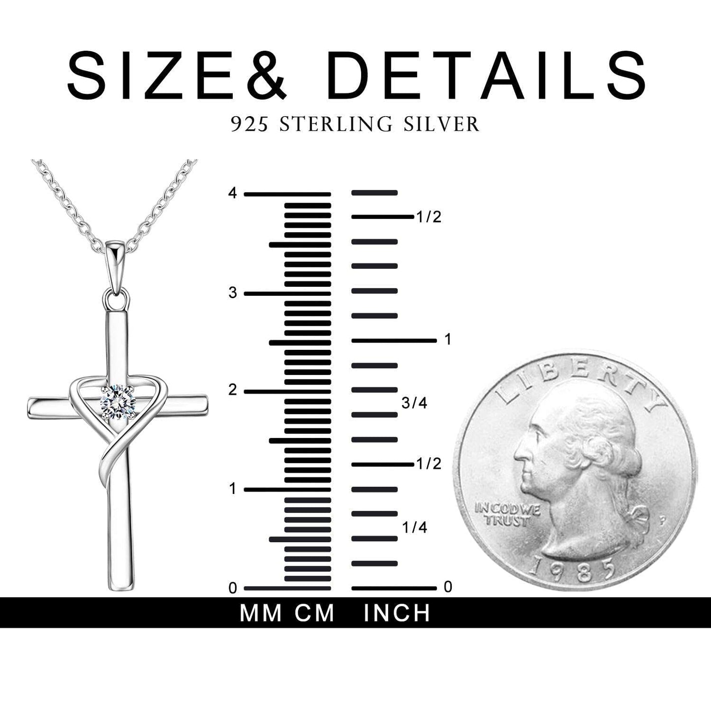 AmorAime 925 Sterling Silver Cross Necklace for Women Men 14K Gold Plated 5A CZ Birthstone Necklaces for Holiday (D.white-CZ-April)