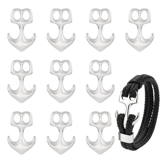 UNICRAFTALE 10Pcs 32.5x21mm 304 Stainless Steel Anchor Hook Clasps Hypoallergenic Anchor Charm Metal Two Hole Clasps Hook Cord End Connector for for Leather Cord Bracelets Making