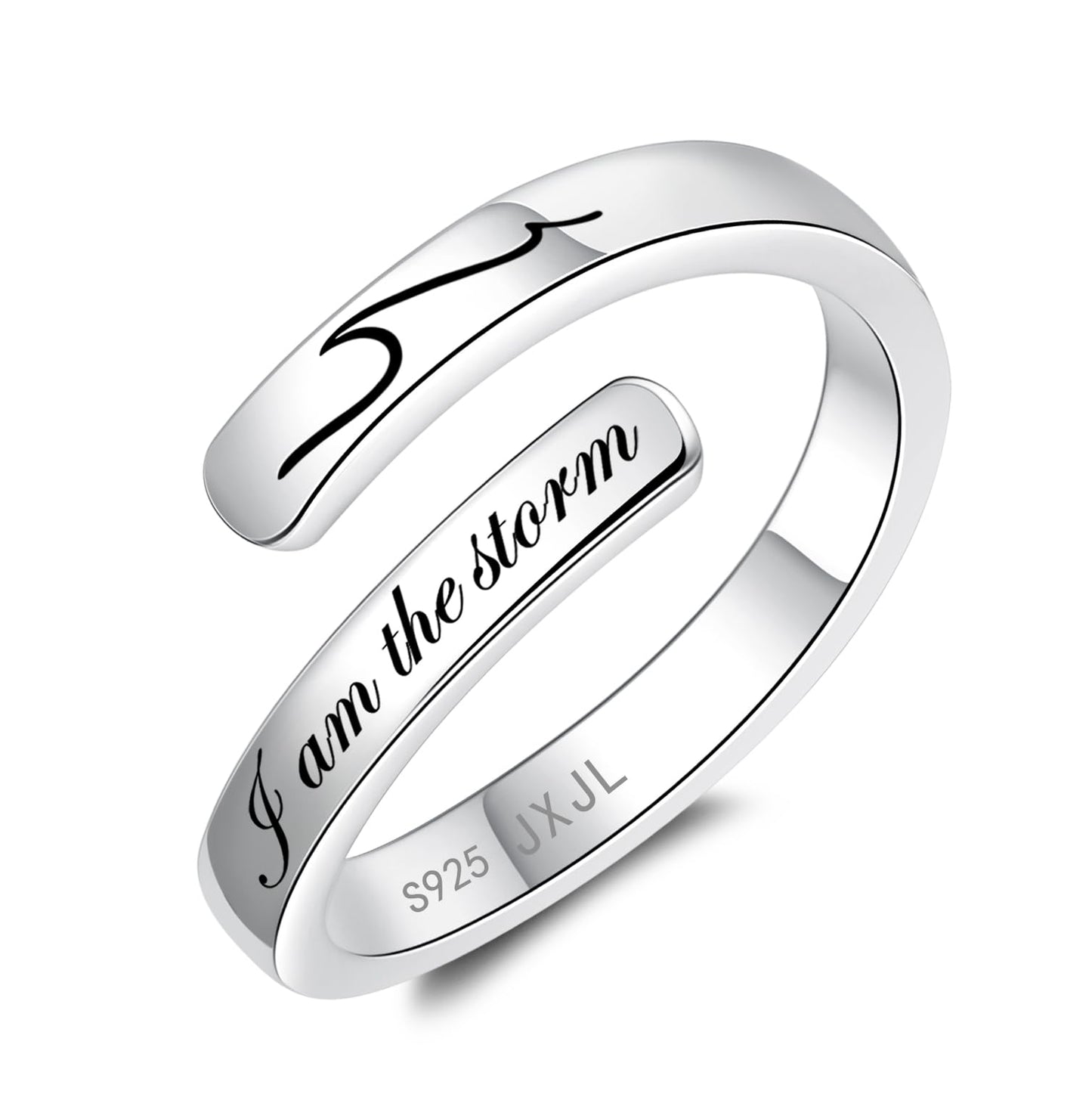 JXJL S925 Sterling Silver Inspirational Jewelry Rings Adjustable Ring Personality Encouragement Gift for Teens Women 9#