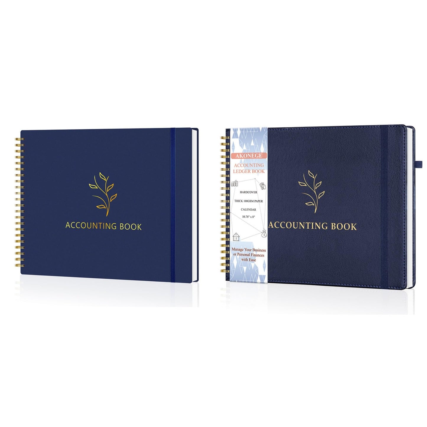Plastic Cover Accounting Ledger Book Bundled with PU Leather Cover Accounting Ledger Book, Dark Blue Color